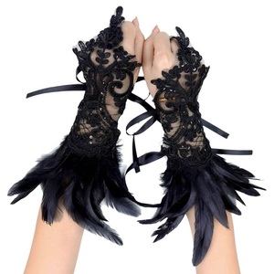 Gants à doigts en dentelle et plumes, accessoires de costume de fête masquée, vente chaude - Product Image 4