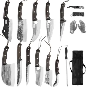 16pcs coltello da macellaio da cuoco in acciaio ad alto tenore di carbonio Tang intero mannaia per verdure Home BBQ Set di coltelli da cucina da campeggio con borsa per coltelli