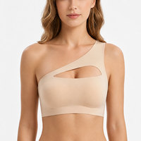 Soutien-gorge asymétrique à une épaule large, sans couture, en soie glacée respirante, coupe avant échancrée, bonnet 3/4