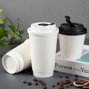 Vaso de Papel Desechable de Doble Pared para Bebidas, con Logotipo Personalizado, en Varias Especificaciones, con Tapa de Plástico, para Café, Leche, Té, Jugo, Vino - Product Image 2