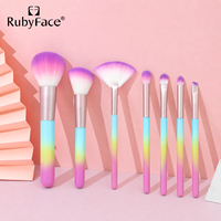 Ensemble de 7 pinceaux de maquillage professionnels avec manche dégradé ombré, pinceaux pour poudre, blush, contour, illuminateur, éventail et fard à paupières