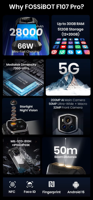 Fossibot F107 Pro 12 + 512GB 28000mAh Batería grande 5G Teléfono resistente Android 15 Starlight Night Vision Mejor teléfono inteligente