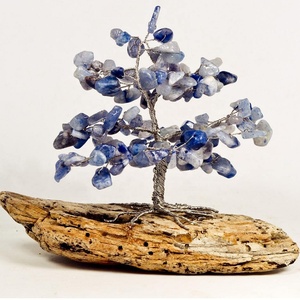Árbol de la vida de sodalita alambre Bonsai escultura de madera base de curación de cristal figurita labrada árbol Solar arte decoración regalos - Product Image 2