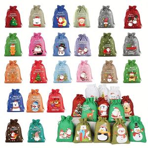 Sac en toile de jute Père Noël 17x23cm avec cordon de serrage, sac en lin, pochette pour arbre de Noël, idéal pour décorer, bonbons, jouets, emballage cadeau - Product Image 1