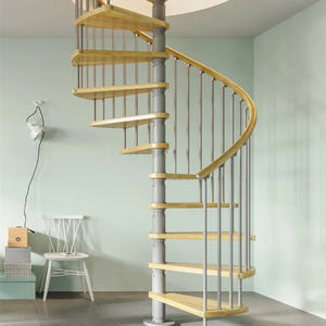 Escalier en colimaçon préfabriqué en bois durable avec cadre métallique et rampes en acier, escalier intérieur incurvé en acier et en bois - Product Image 6