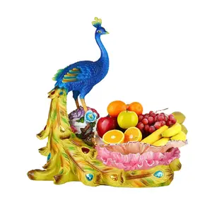 European Creative Fruit Tray Peacock Home Furnishings Living Room Tea Table Shelf Decoration Glass Dry Fruit Tray Handicraft