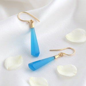 Fancy Shape Blue Chalcedony Punk Style Dangle Drop <b>Earrings</b> 18K Gold Plated Brass Women's Party Jewelry - Product Image 1