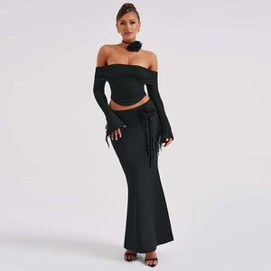 Top de tubo de manga larga de Otoño de alta calidad, falda Sexy y Top, conjunto de 2 piezas para mujer - Product Image 2