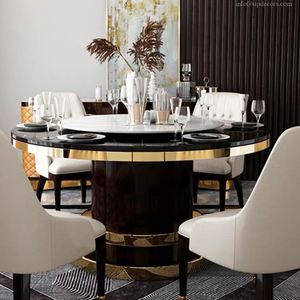 Juego de mesa de comedor redonda <span class=keywords><strong>Lazy</strong></span> <span class=keywords><strong>Susan</strong></span> de mármol moderno de lujo, mesa de comedor blanca y negra para Hotel, apartamento, Villa - Product Image 2