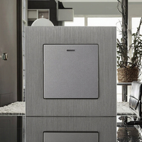 Interrupteurs électriques modernes de luxe à un seul pôle, norme européenne 86*86mm, décoration intérieure, indicateur LED, plaque en aluminium brossé, 10A, facile