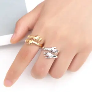 Eenvoudige Liefde Omhelzing Ring Mode Persoonlijkheid Roestvrij Staal Opening Paar Vinger Ring Voor Cadeau Creatieve Hand Sieraden
