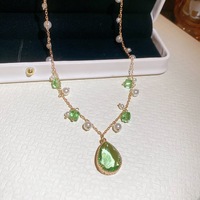 Kalung Mutiara Liontin Tetesan Air Kristal Es Hijau Mint Gaya Mewah Rantai Kerah Aksesori Menawan dan Awet Muda untuk Musim Semi