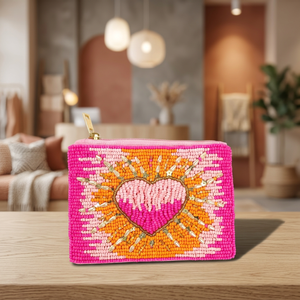 Porte-monnaie carré en coton fait main avec perles, broderie multicolore, fermeture éclair, logo personnalisé, cadeau promotionnel - Product Image 1