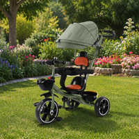Tricycle poussette 4 en 1 pour enfant avec poignée parentale, auvent pare-soleil, panier et barrière de sécurité