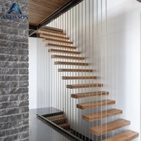 Escalier Flottant Moderne Acier-Bois avec Garde-Corps en Verre – Design Modulaire Durable et Écologique pour Villa, Appartement, Utilisation Intérieure Facile