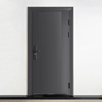 Porte d'entrée moderne de luxe en aluminium moulé, panneau vertical cannelé, anti-effraction, ignifuge, porte de sécurité extérieure pour villa