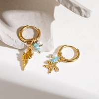 Boucles d'oreilles pendantes tendance pour femmes, style européen-américain, avec perles, pierres concassées et étoiles de mer, style océanique, à la mode