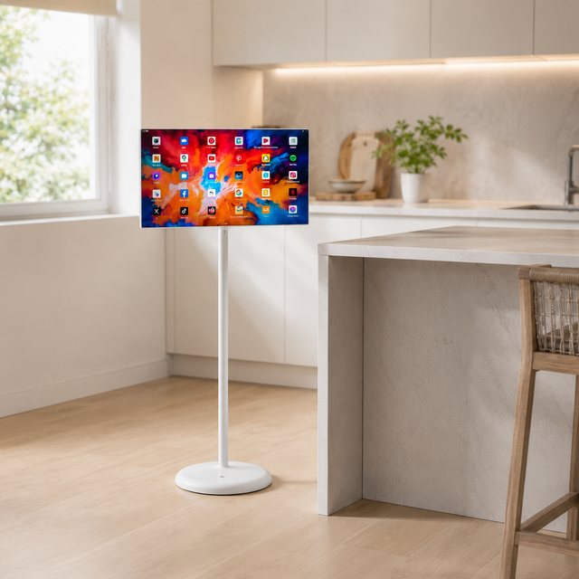 Movable Smart Touch Screen TV 24 27 32 Inch Android Portable Display with Wheels for Office Home Education