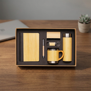 Custom Logo Business Style Wooden PU Leather Diary Pen Water Bottle <b>Mug</b> Keychain Card Holder Gift Box Set New Year Graduation - Product Image 1