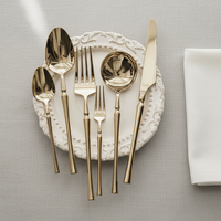 Ensemble de couverts de luxe en acier inoxydable 304 doré poli miroir, avec poignée moderne style Tour de Canton, pour mariage, comprenant couteau, cuillère et fourchette