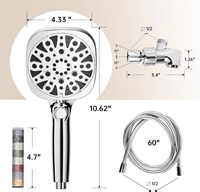Ensemble complet de 3 pièces : filtre de douche à main, pommeau carré à débit élevé, tuyau en acier inoxydable et support réglable pour robinet de salle de bain