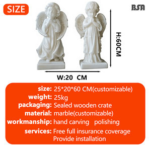Sculpture <span class=keywords><strong>de</strong></span> chérubin en marbre blanc sculpté à la main BSA, statue d'ange priant en pierre pour la décoration intérieure - Product Image 2