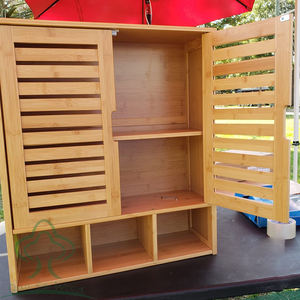 ארון אחסון קיר לחדר אמבטיה, ארון במבוק עם דלת ומדפים מתכווננים, ארון אמבטיה תלוי על הקיר, חוסך מקום במבוק - Product Image 2