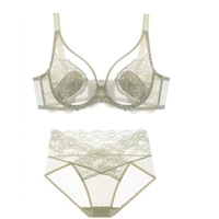 Ensemble de lingerie sexy transparente pour femme, soutien-gorge grande taille respirant, style fin, avec effet push-up et anti-affaissement, pour poitrines généreuses, modèle international