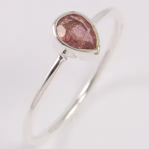 Anelli di tormalina rosa naturale di valore popolare gemma tagliata a pera 925 anello in argento Sterling tutto noi taglia fornitore all'ingrosso