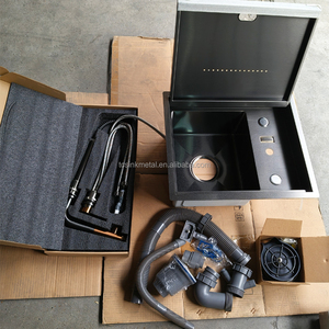 Fregadero de Barra Oculto Bajo Encimera de Acero Inoxidable SUS304 Nano Negro de 520x420 mm, Hecho a Mano, con <span class=keywords><strong>Enjuagador</strong></span> de Vasos y Grifo Elevador - Product Image 5