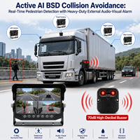Système de caméra AI BSD 4CH 1080P avec moniteur IPS étanche AHD 7 pouces et buzzer d'alarme pour excavatrice/tracteur de construction