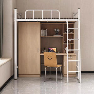 Escritorio Bajo Cama <span class=keywords><strong>de</strong></span> Uso Comercial Moderno, Cama Elevada <span class=keywords><strong>de</strong></span> Metal para Dormitorio Estudiantil, Escritorio Superior para Cama Escolar, Cama para Apartamento con Librero Integrado - Product Image 3