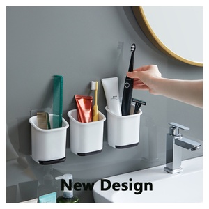 Removable Drill-Free <b>Wall</b> <b>Mounted</b> Plastic Suction Cup Toothbrush Holder for Bathroom <b>Storage</b> <b>Bins</b> Caddy Organize - Product Image 6