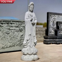Statue de Guanyin en marbre blanc YOUFINE avec dragon pour temple, jardin bouddhiste extérieur