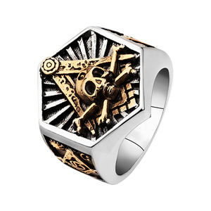 Totem maçonnique de conception unique bijoux anneaux crâne hexagonal bague pour hommes Culture maçonnique <span class=keywords><strong>Mcgrath</strong></span> acier inoxydable Hip Pop Vintage - Product Image 6