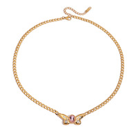 Collier pour femme en acier inoxydable plaqué or PVD 18 carats doux romantique rose strass cerise pendentif tendance chaîne à maillons cadeau