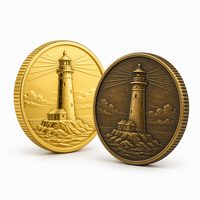 Pièce de monnaie en laiton, Pièce de défi en laiton massif, Pièces de défi personnalisées, Pièce commémorative, Pièce 3D, Art en relief en or antique motif phare
