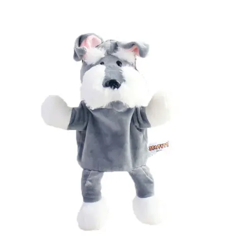 Nouveau Schnauzer poupée marionnette à main en forme de chien PP coton peluche jouet grande bouche bébé cadeau
