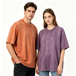 Camiseta de Cuello Redondo Oversize de Algodón Puro con Lavado Ácido para Hombre, Estampado Personalizado, Estilo Casual Urbano, Hombro Caído, OEM - Product Image 2