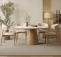 Runder Steinplatten-Esstisch Modern Massivholz Cremefarbener Stil Runder Tisch mit Eingebautem Drehteller Esstisch- und Stuhl-Set