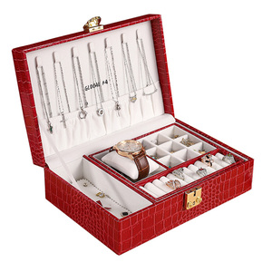 New design crocodile leather portable jewelry box organizer jewelry case with removable pillows