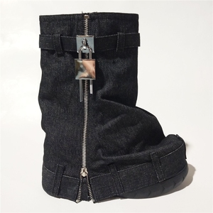 ZHEZHE Denim Shark Boots per donna stivali corti <span class=keywords><strong>con</strong></span> lucchetto <span class=keywords><strong>stivaletti</strong></span> 2023 punta tonda <span class=keywords><strong>con</strong></span> <span class=keywords><strong>zeppa</strong></span> da donna stivali - Product Image 3