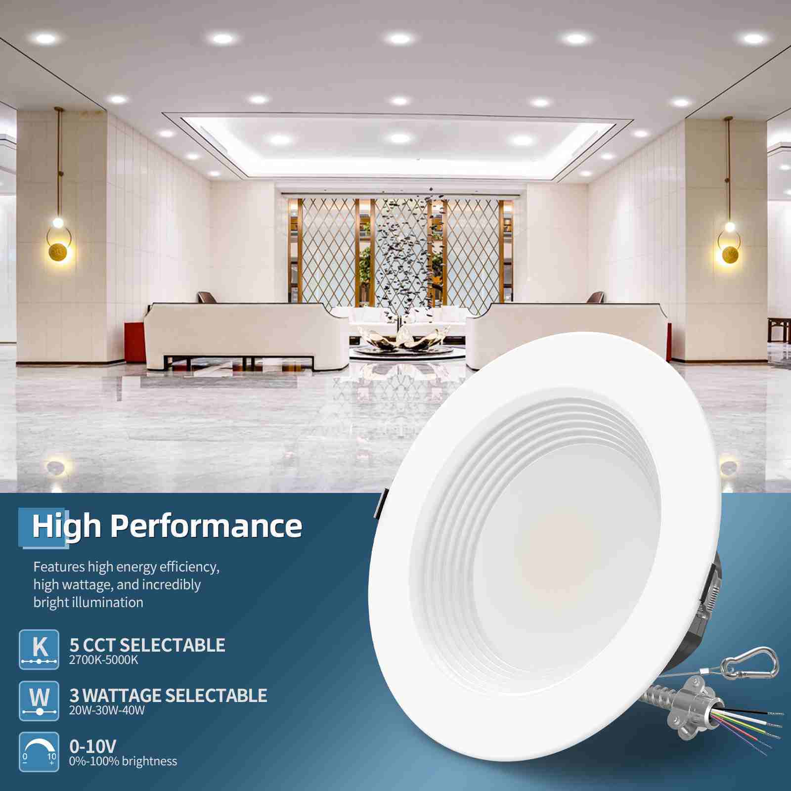 NGT Commercial Home Office Store Die-casting Aluminum White 27W 36W 40W Recessed Ceiling LED Downlight
