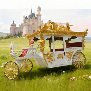 Grande calèche royale électrique dorée avec sculpture d'ange, roues à rayons larges, alimentée au lithium, pour jardin, mariage, chariot romantique - Product Image 2