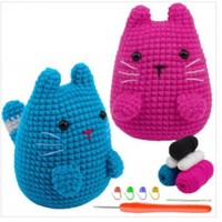 Kit de crochet transfrontalier en coton laitier à quatre brins, motif dessin animé, avec tutoriel en anglais, pour poupées DIY, pendentifs, ornements animaux et cadeaux