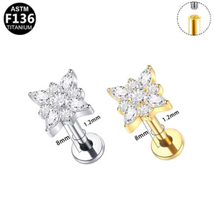 Boucles d'oreilles clous en alliage de titane G23 avec zircon marquise, forme lune, sertissage à griffes, pour usage quotidien, bijoux de piercing unisexe - Product Image 3