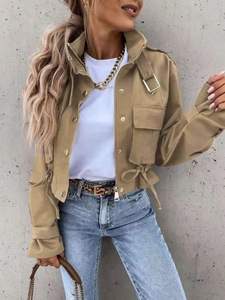 Chaqueta Corta de Otoño-Invierno para Mujer, Estilo Occidental, Diseño Estampado, Cuello Alto, Cierre de Cremallera, <span class=keywords><strong>Manga</strong></span> Larga, Casual - Product Image 5