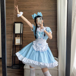 Lolita Maid Dress Sky Blue Polyester Cosplay Costume For Anime Role Playing Women 14 Years Up - Product Image 2