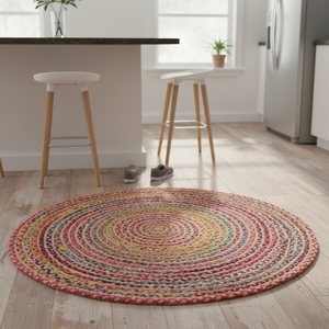 Bradded Multicolor Bamboo Traditional Indian Handmade Kilim Abstract Round <b>Kitchen</b> Rug Reversible & Washable Halloween Christmas - Product Image 3