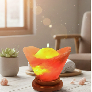 Lampe de sel de l'Himalaya sculptée de qualité supérieure en forme de bateau, style amour, base en bois, purificateur d'air pour la maison, le bureau et les espaces de yoga - Product Image 1